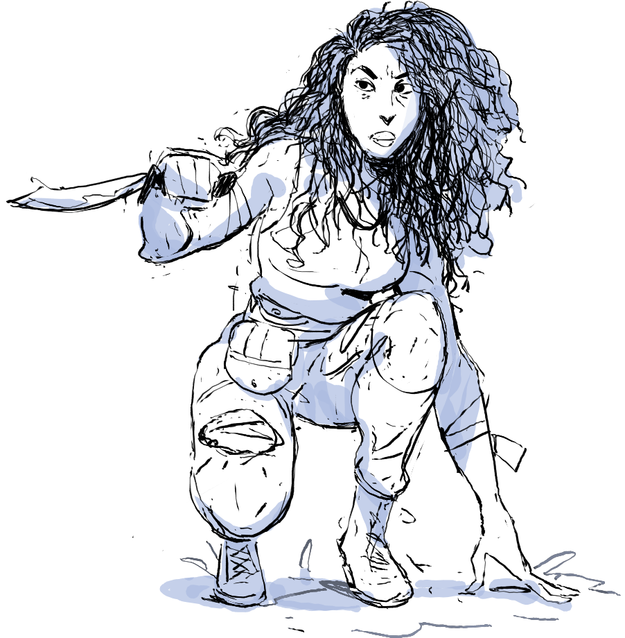 woman holding a knife sketch