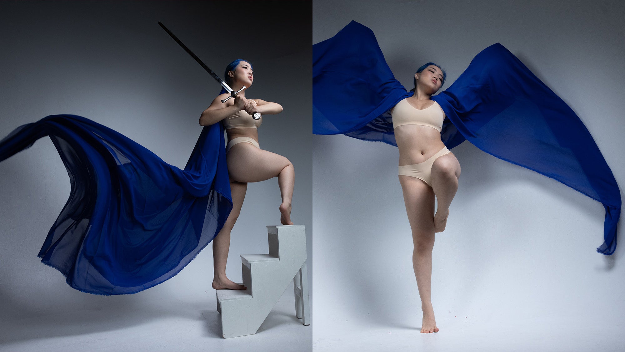 woman with sword in draped cloth artist figure reference stock image