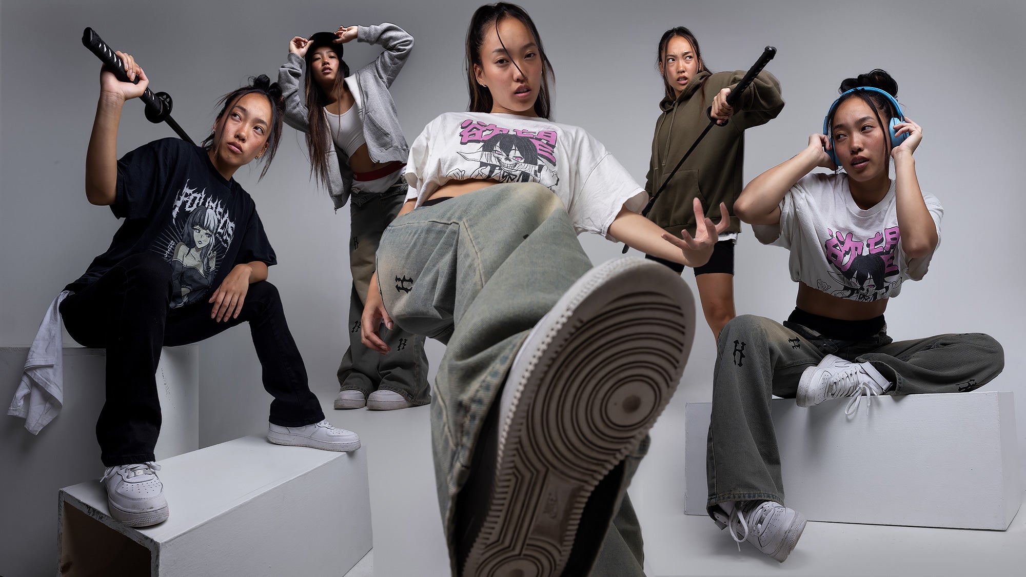 women wearing street clothes artist figure reference stock image